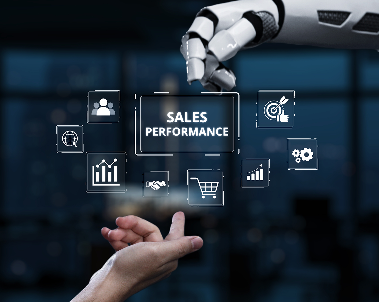 Robot and human hands collaborate on sales