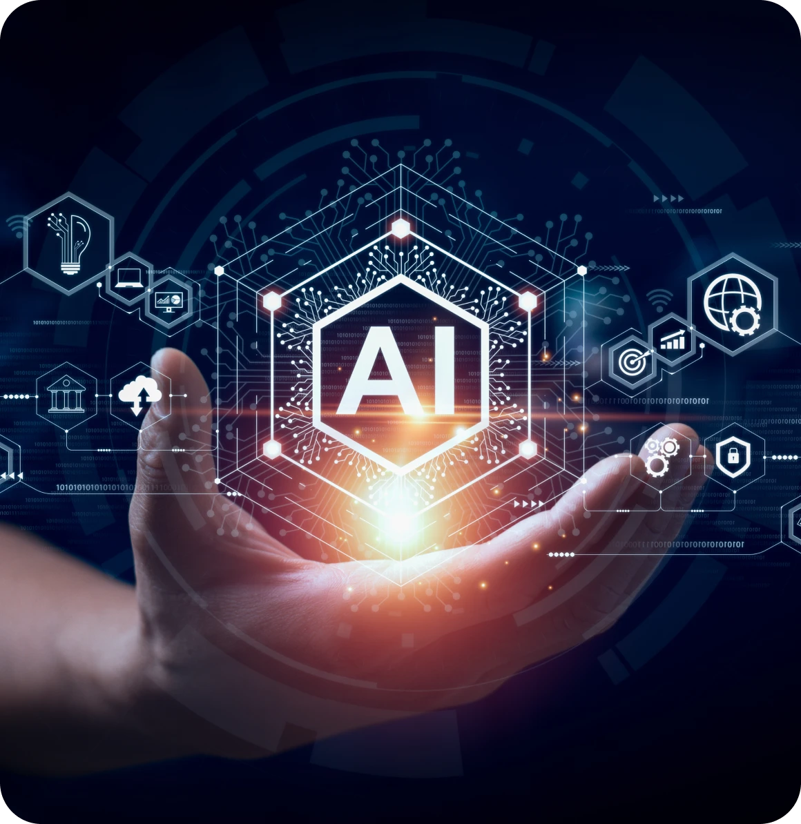 Artificial intelligence hologram in palm