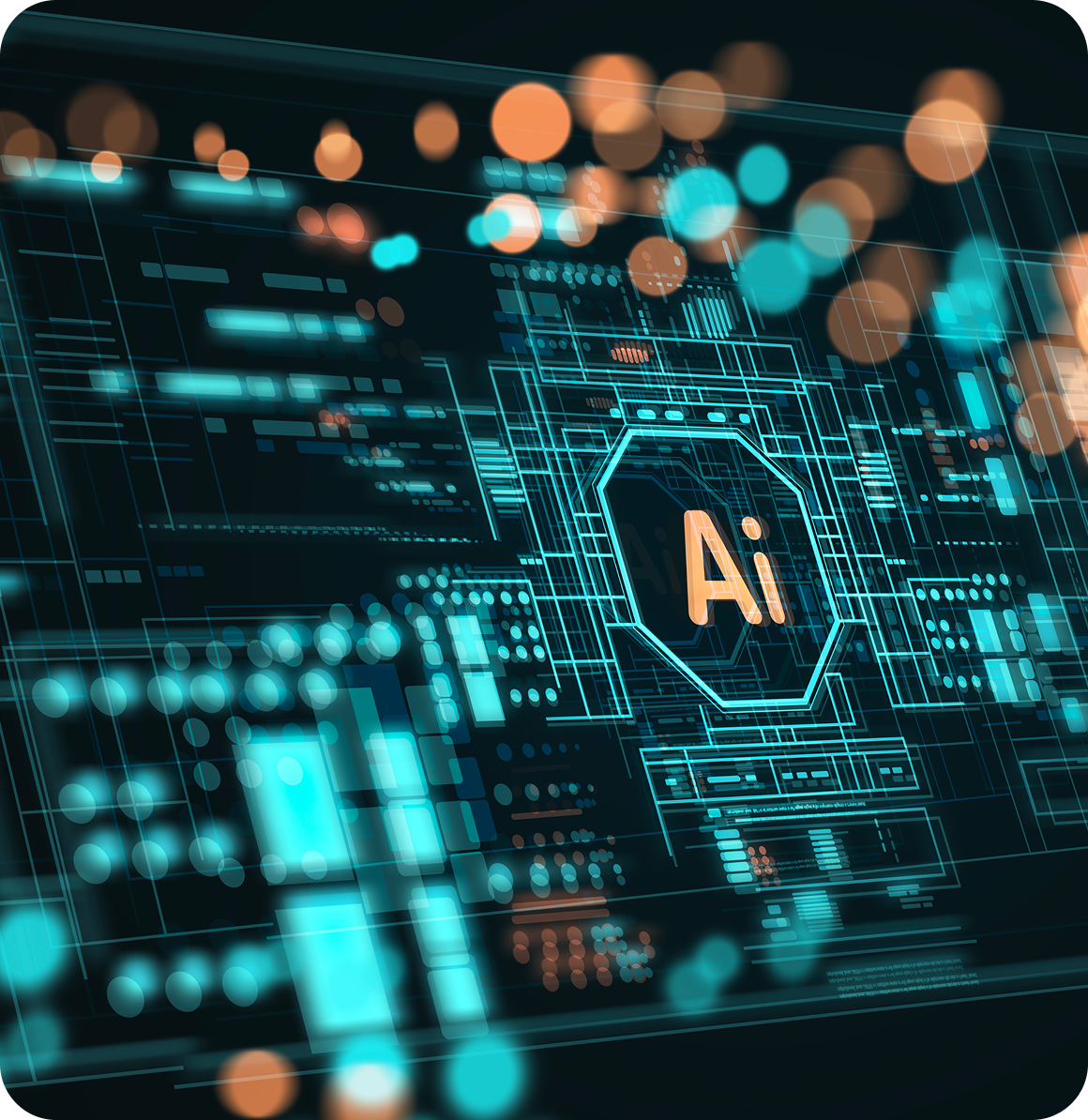 AI digital interface with glowing circuits