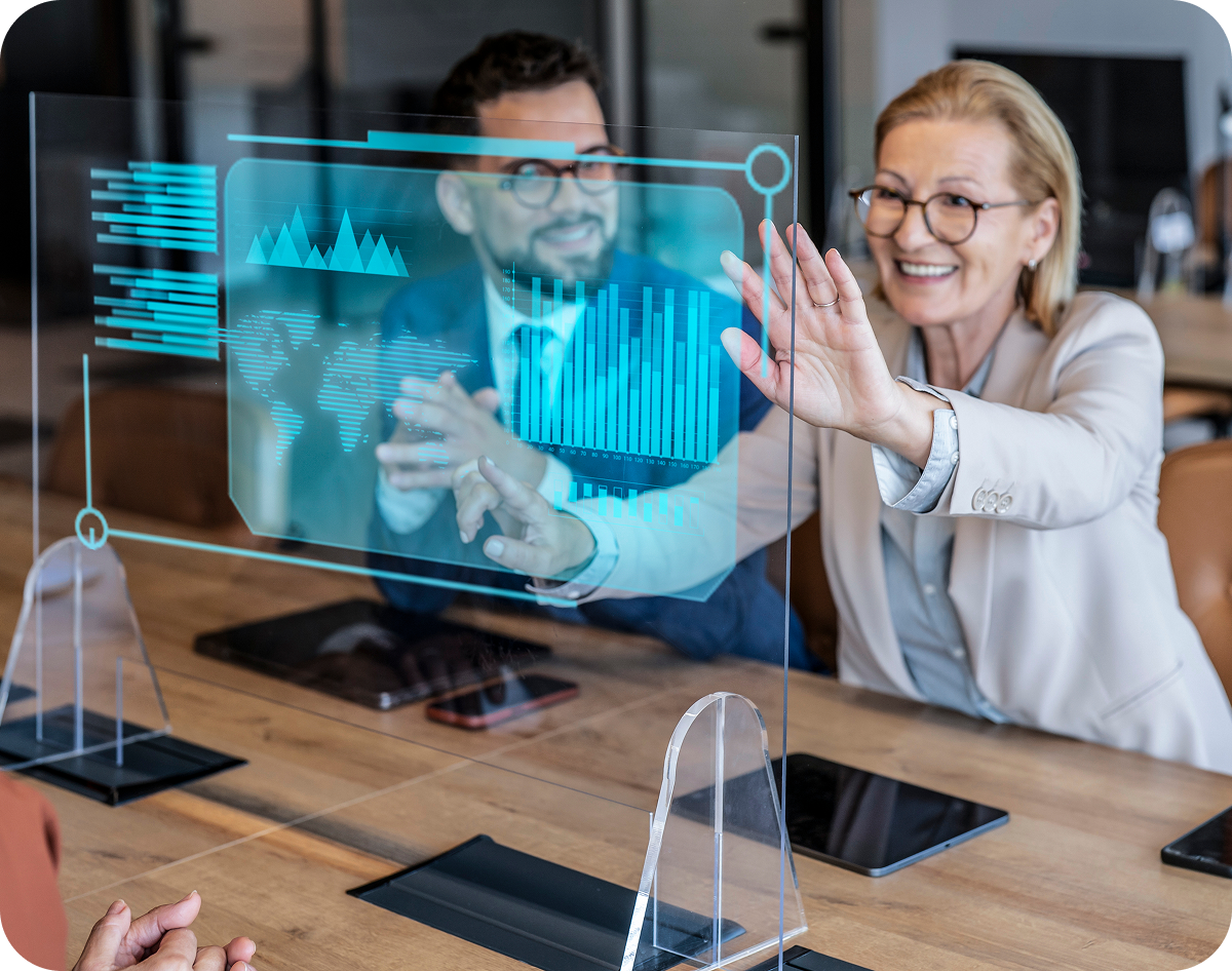 Colleagues interacting with virtual technology