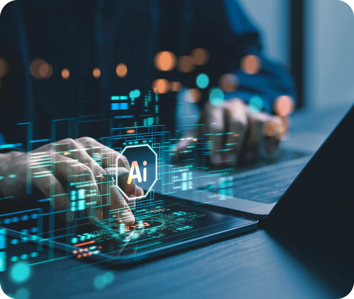 Person using AI on tablet and laptop