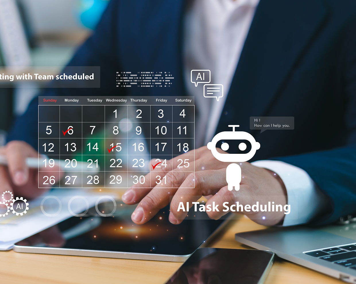 AI task scheduling interface on tablet screen