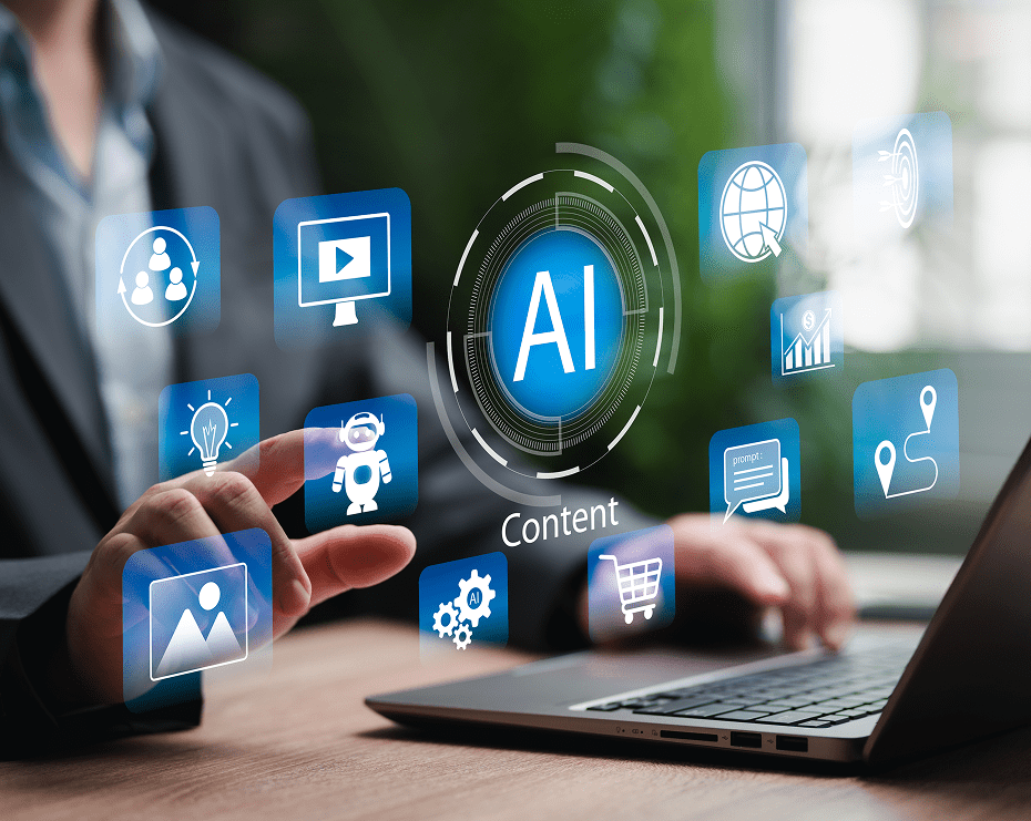 Person interacting with AI content display