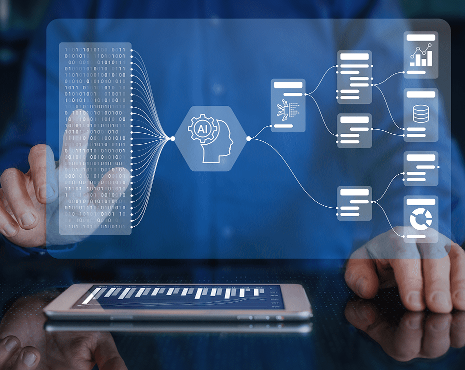 Digital interface with AI and data icons